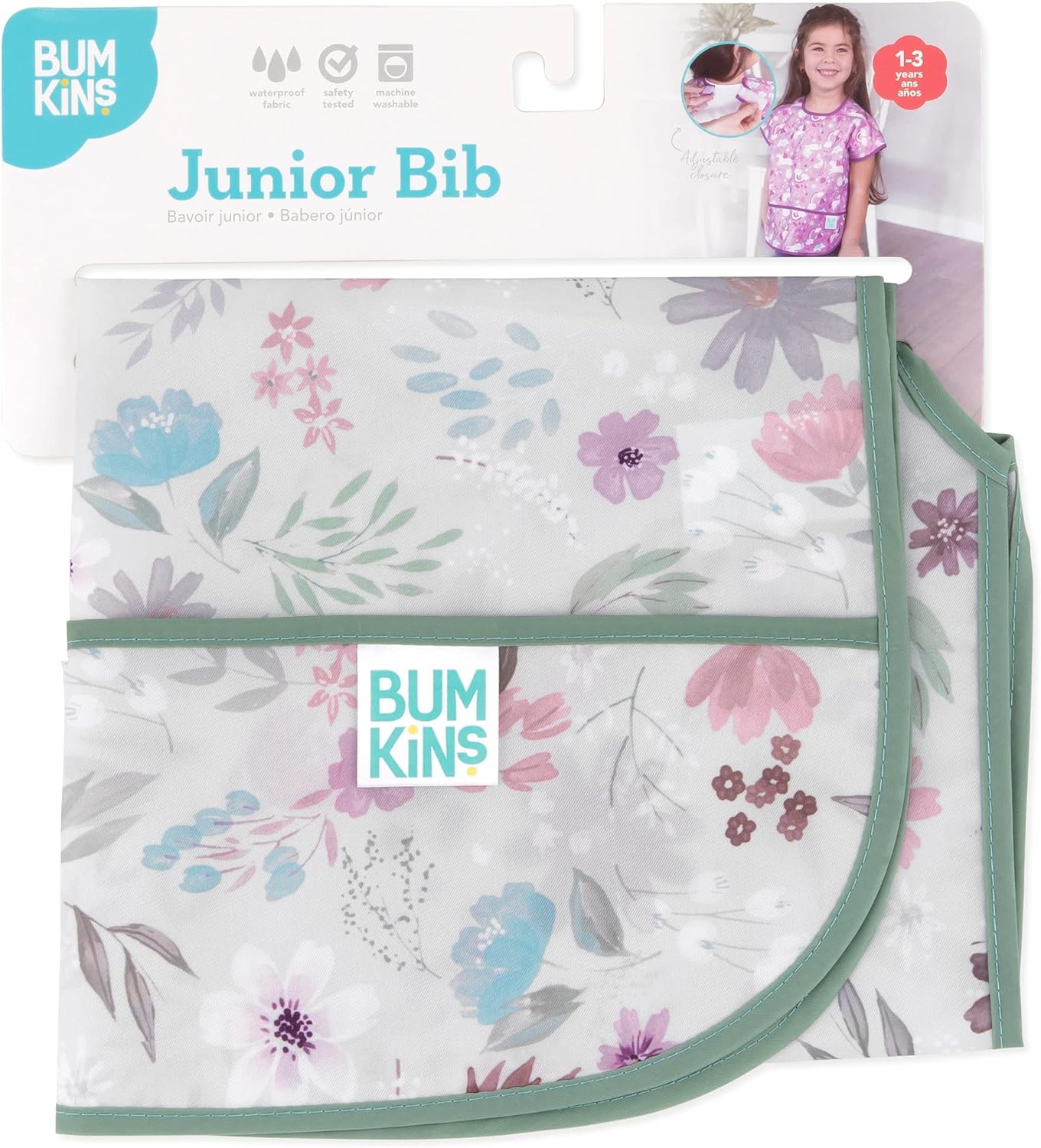 Bumkins Baberos para bebés y niños pequeños, baberos para niñas y niños, grandes para 1-3 años, babero impermeable de manga corta para niños