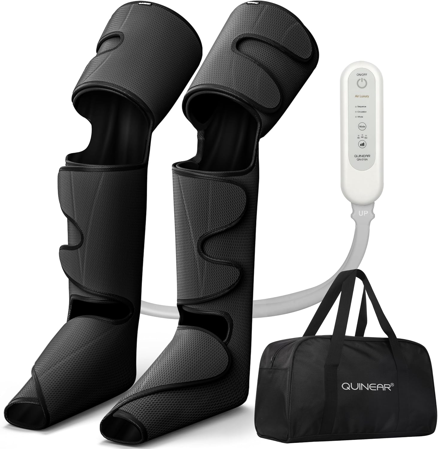 QUINEAR Masajeador de compresión para circulación y alivio del dolor, sistema eléctrico de recuperación de velcro para pies y piernas, edema y