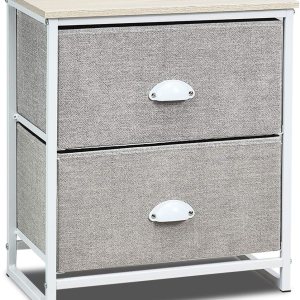 Giantex Mesita de noche con cajones de tela, marco de acero resistente y unidad organizadora superior de madera para dormitorio, sala de estar, Giantex Mesita de noche con cajones de tela, marco de acero resistente y unidad organizadora superior de madera para dormitorio, sala de estar,