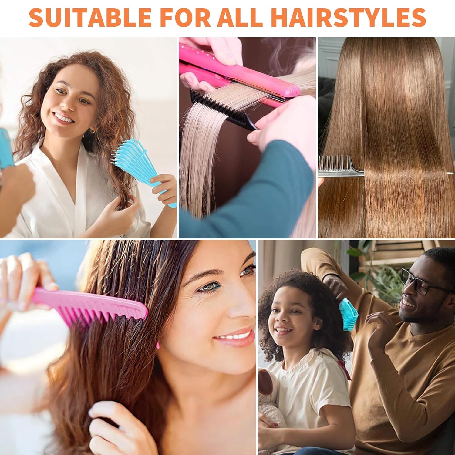 Cepillo desenredante para cabello húmedo, 3 piezas, cepillo para el cabello para mujeres, cepillo desenredante para cabello rizado, peine de dientes