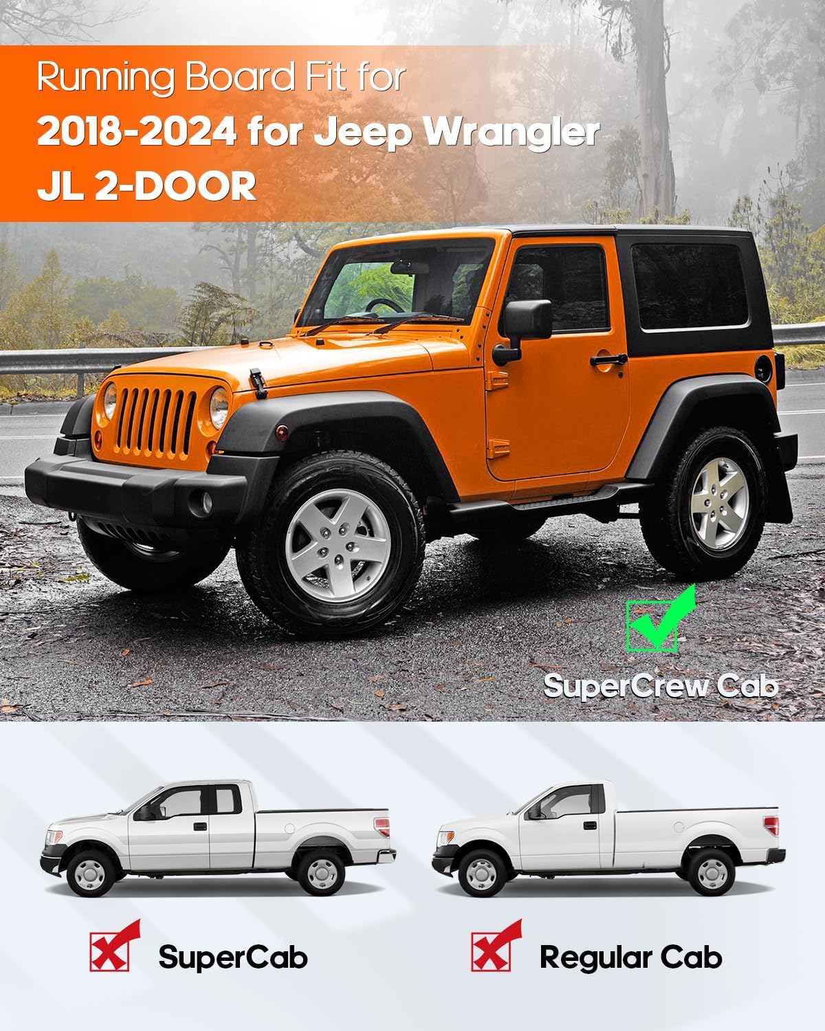 OCPTY Estribos compatibles con 2018-2024 para Jeep Wrangler JL 2 puertas laterales Nerf Bars, color negro