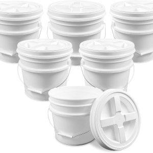Cubo blanco de 3.5 galones con tapa blanca de rosca gamma (paquete de 6), almacenamiento de grado alimenticio, plástico HPDE premium, libre de BPA, Cubo blanco de 3.5 galones con tapa blanca de rosca gamma (paquete de 6), almacenamiento de grado alimenticio, plástico HPDE premium, libre de BPA,