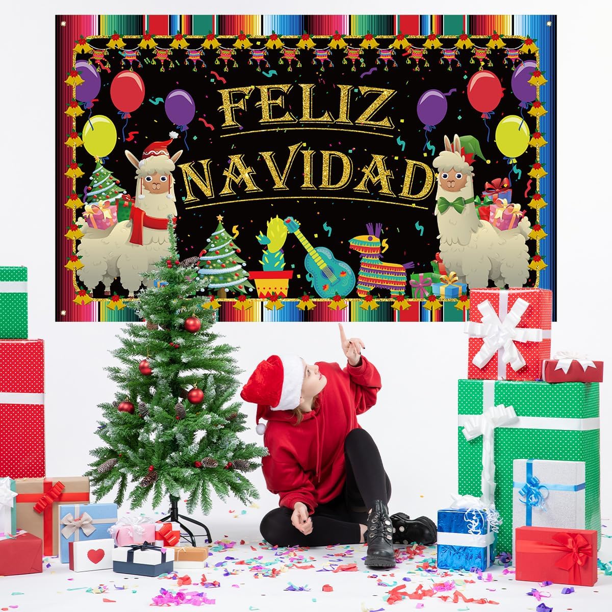 Decoración de Navidad mexicana, telón de fondo de Feliz Navidad, cartel de Feliz Navidad, decoración de Navidad mexicana para el aula y el hogar