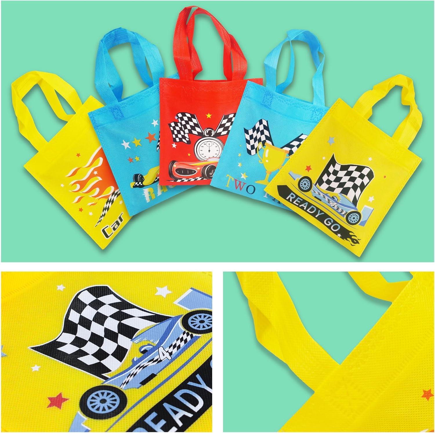 BANBALLON 20 bolsas de regalo de fiesta de coches de carreras, no tejidas, bolsas de regalo para niños, fiestas de cumpleaños, fiestas temáticas,