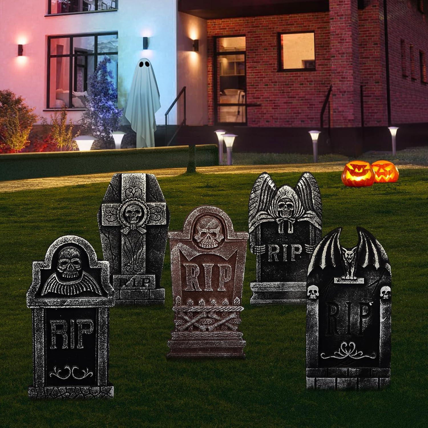 Lápidas de Halloween para exteriores, 5 estilos, lápidas para cementerio, Halloween, RIP, cementerio, lápidas, accesorios para decoración de patio