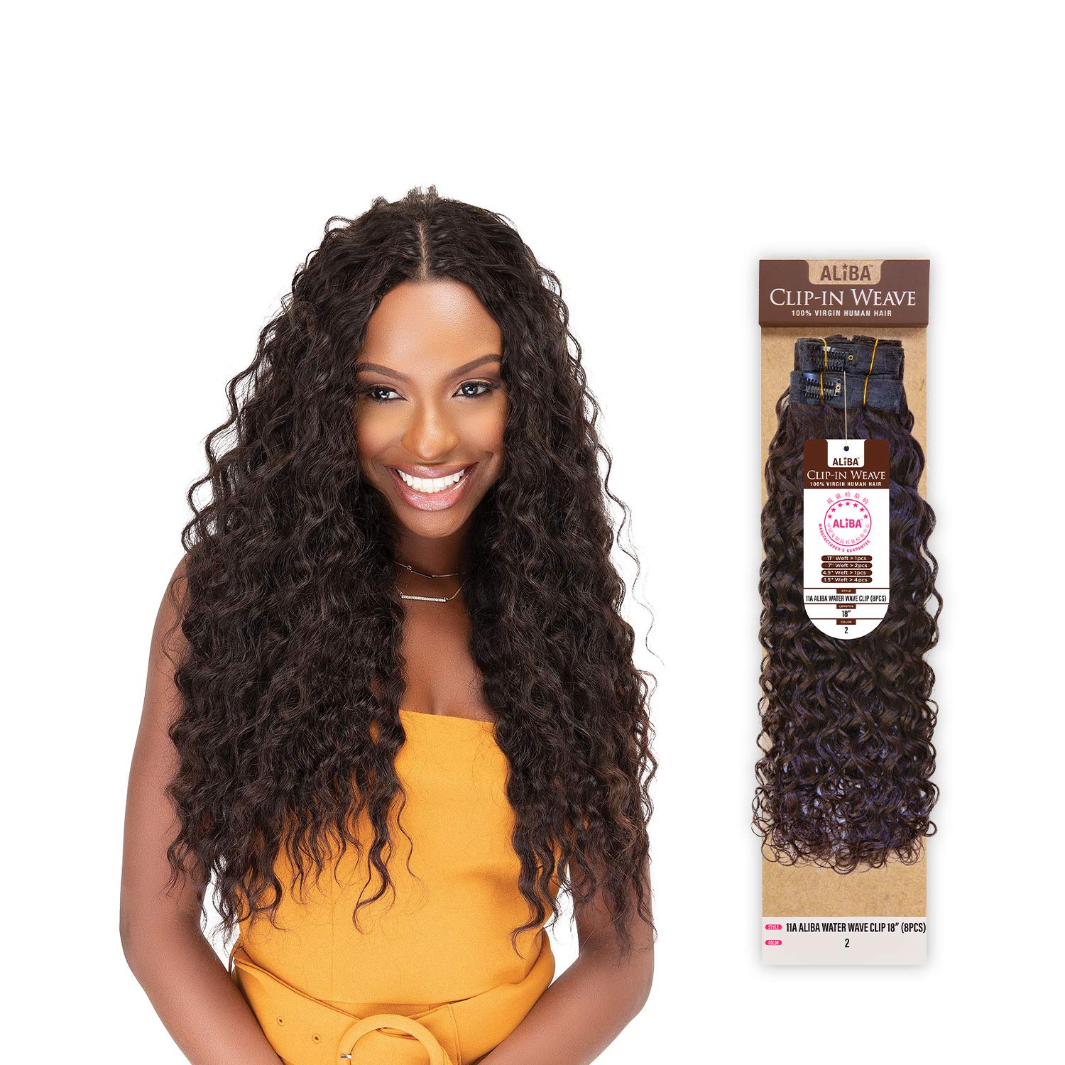 Aliba – Cabello humano virgen brasileño sin procesar con clip, 11A, clip de onda de agua Aliba (8 unidades) (2)