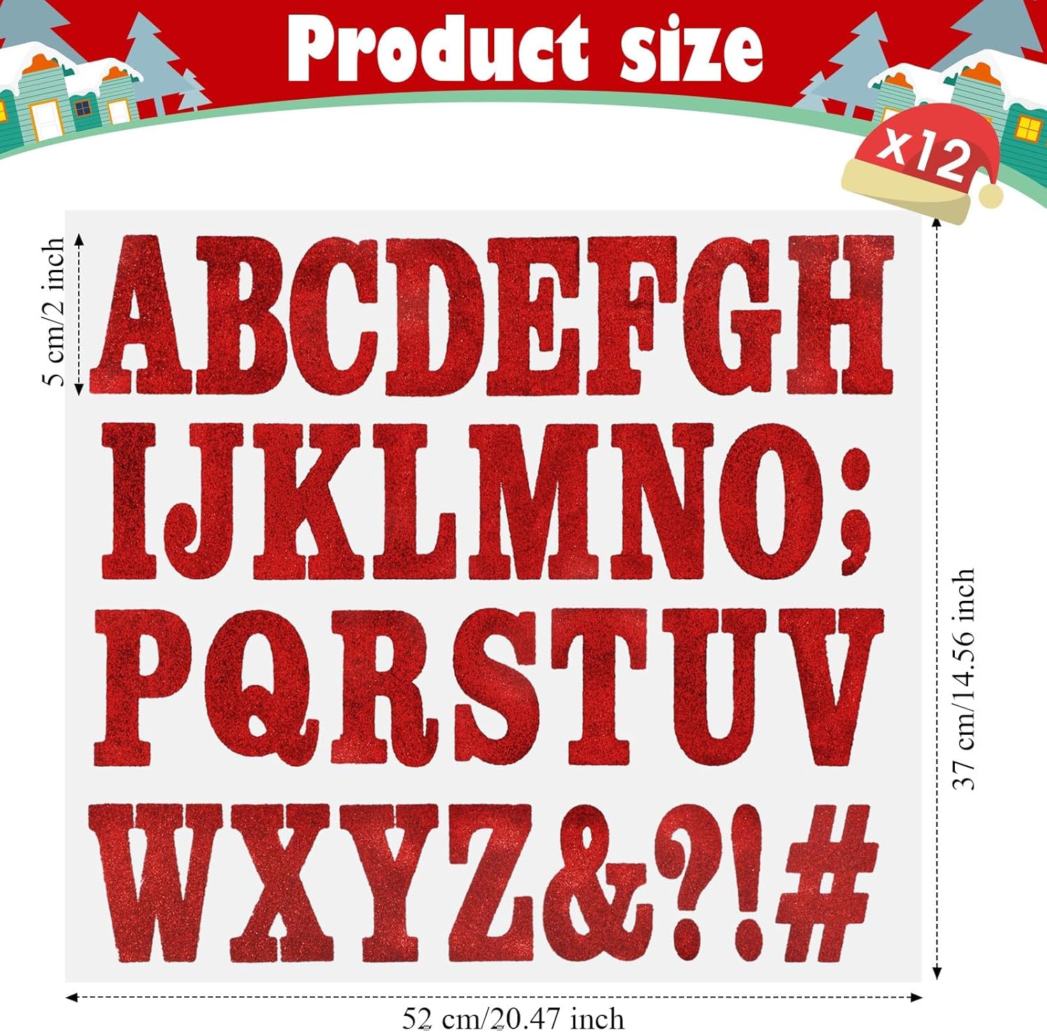 279 letras de graduación termo-adhesivas de 2 pulgadas A-Z, letras de transferencia, letras de medias de Navidad, letras para planchar en flocado,