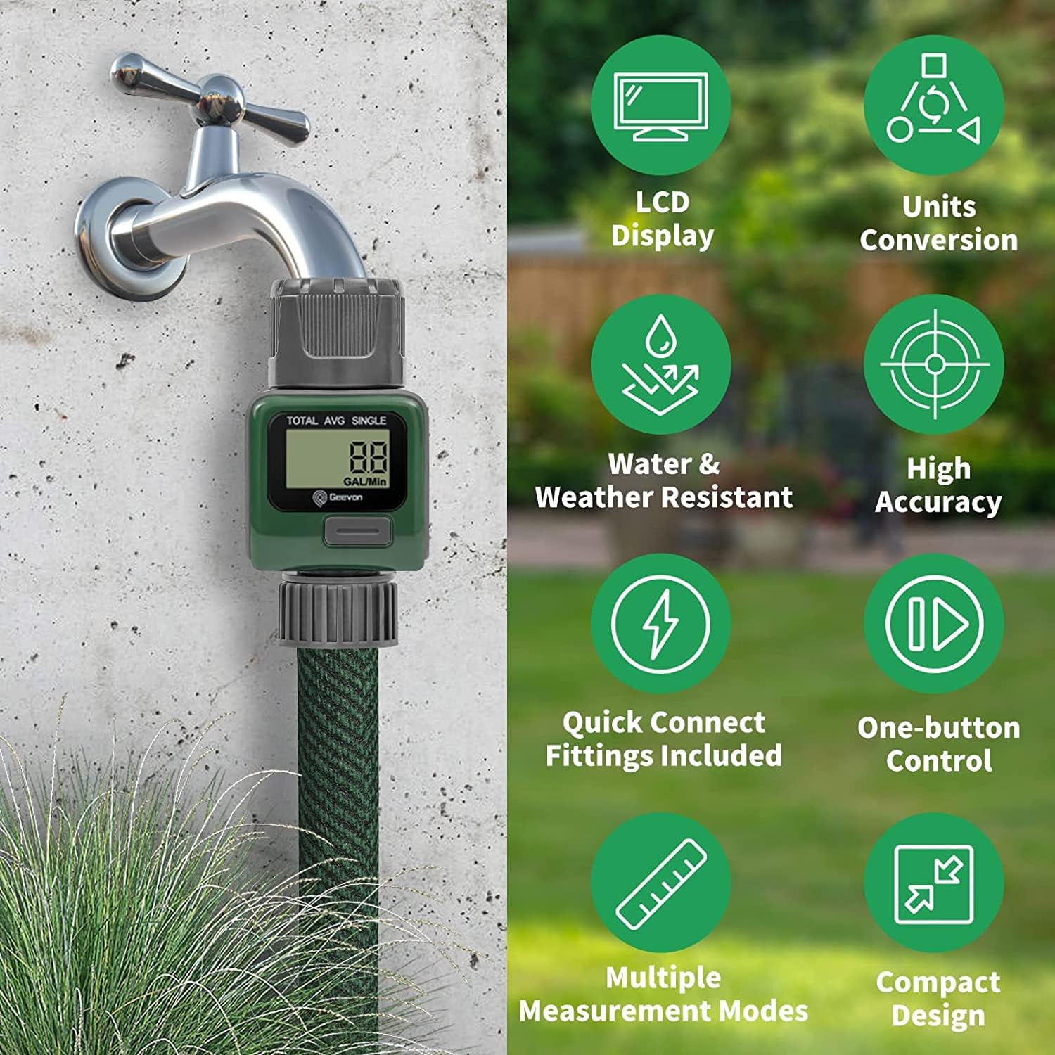 Geevon Temporizador de rociador Bluetooth con rosca de metal de entrada de latón, temporizador de manguera inteligente con aplicación, temporizador