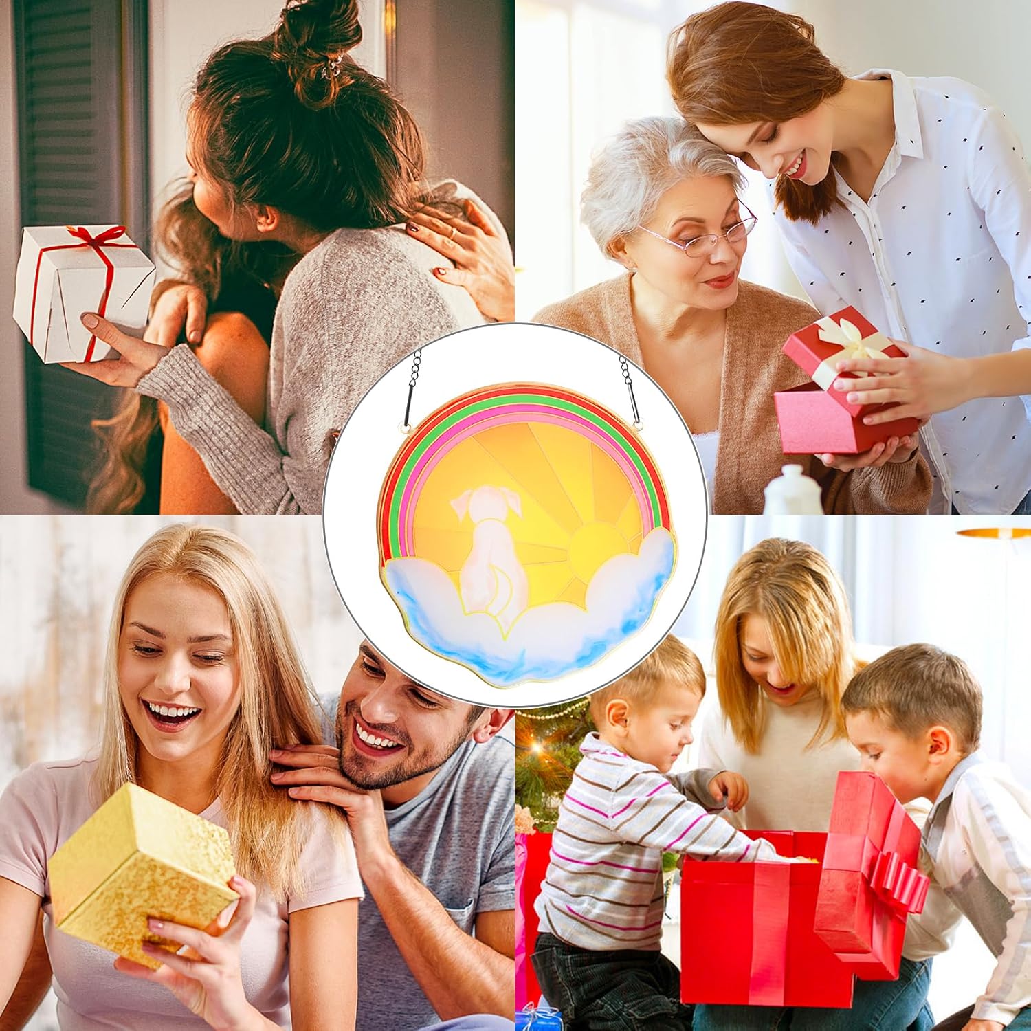 Regalos conmemorativos para perros, arco iris, para colgar en la ventana, atrapasoles de doble cara para decoración del hogar, jardín, campanilla de