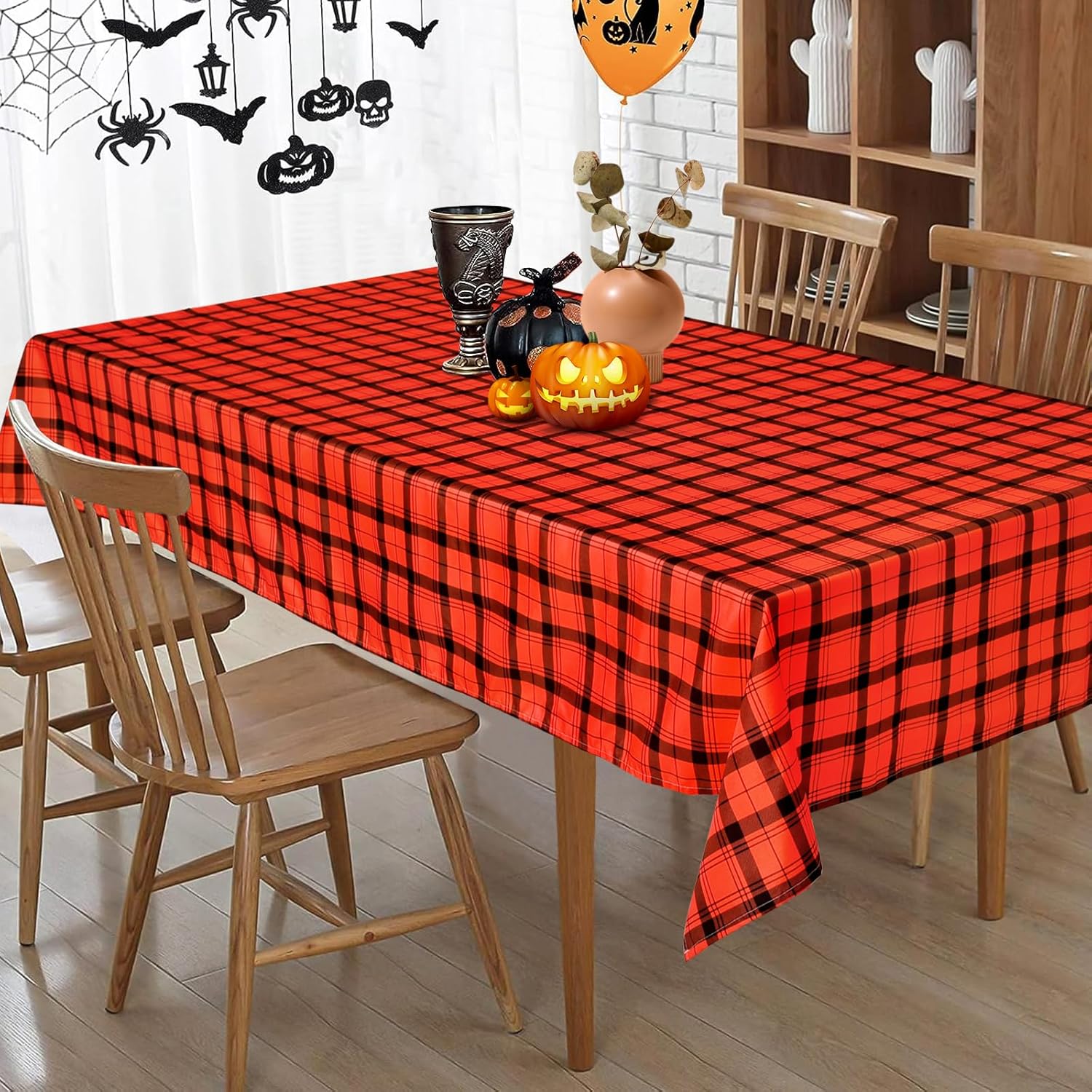 Mantel rectangular de otoño, mantel de Acción de Gracias a cuadros de búfalo naranja, impermeable, lavable a máquina, para decoración de cenas de