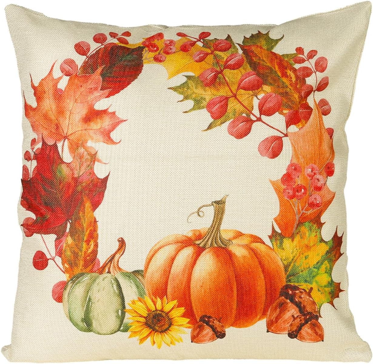 Fundas de almohada decorativas de otoño de 18 x 18 pulgadas, calabazas, hojas de arce, casa de campo, lino otoñal, fundas de almohada para el hogar,