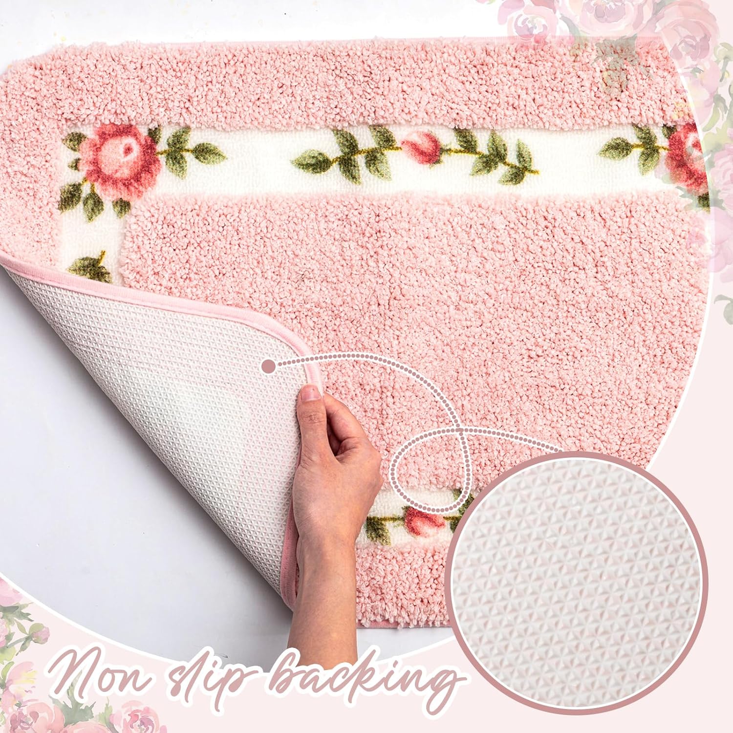 Drydiet Juego de 3 alfombras de baño rosas florales en forma de U, cubierta de tapa de inodoro, antideslizante, absorbente, floral, para hotel,