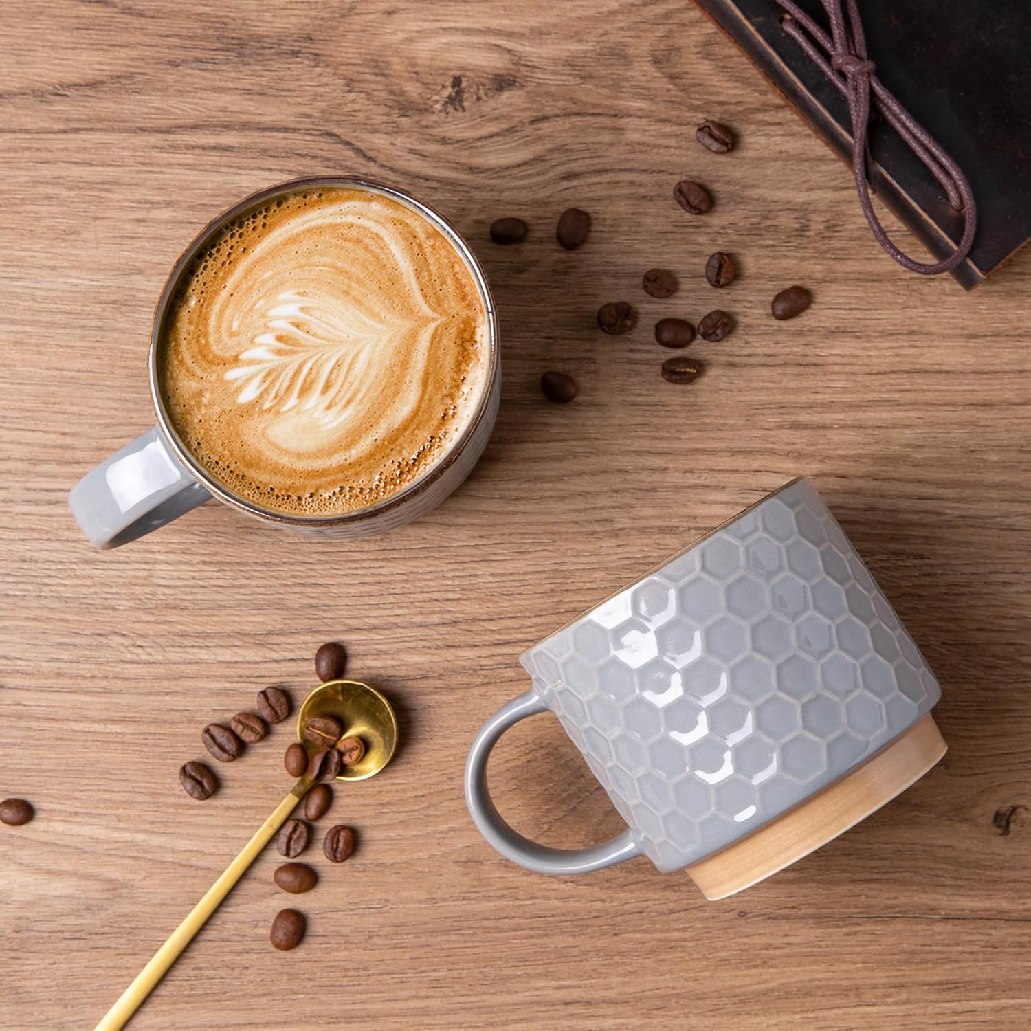GBHOME Tazas de café apilables de 12 onzas, tazas de café de cerámica con patrones de textura para hombre, mujer, papá, mamá, juego de 4 tazas de