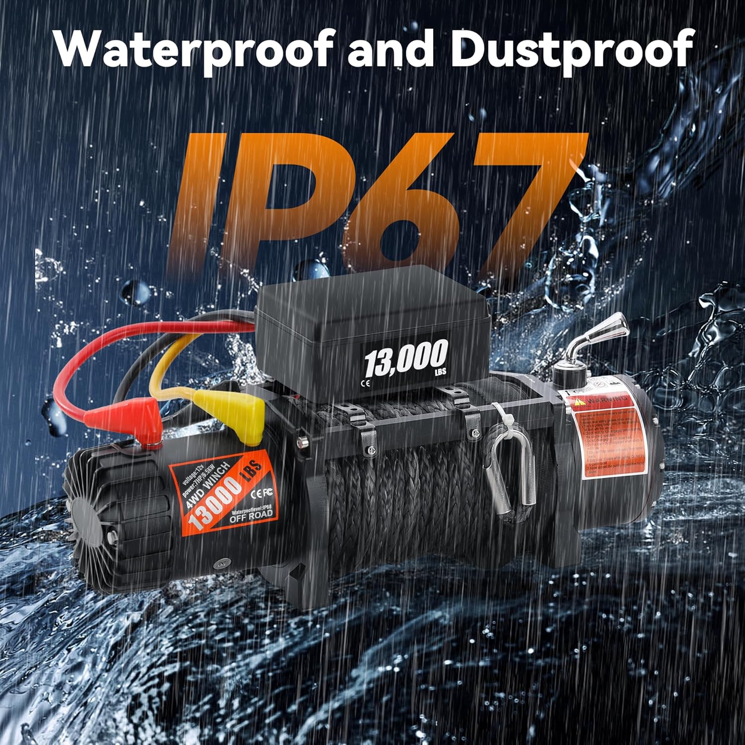 Rengue Cabrestante eléctrico, 13000 libras con cuerda sintética de 65 pies, cabrestante de potencia de 12 V con control remoto inalámbrico IP67 ATV