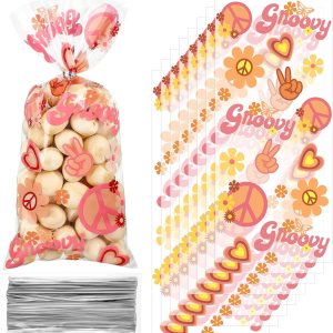 100 bolsas de plástico para regalos de fiesta, estilo retro, hippie, bohemio, 2 golosinas de plástico, celofán de los años 60 y 70 para margaritas, 100 bolsas de plástico para regalos de fiesta, estilo retro, hippie, bohemio, 2 golosinas de plástico, celofán de los años 60 y 70 para margaritas,
