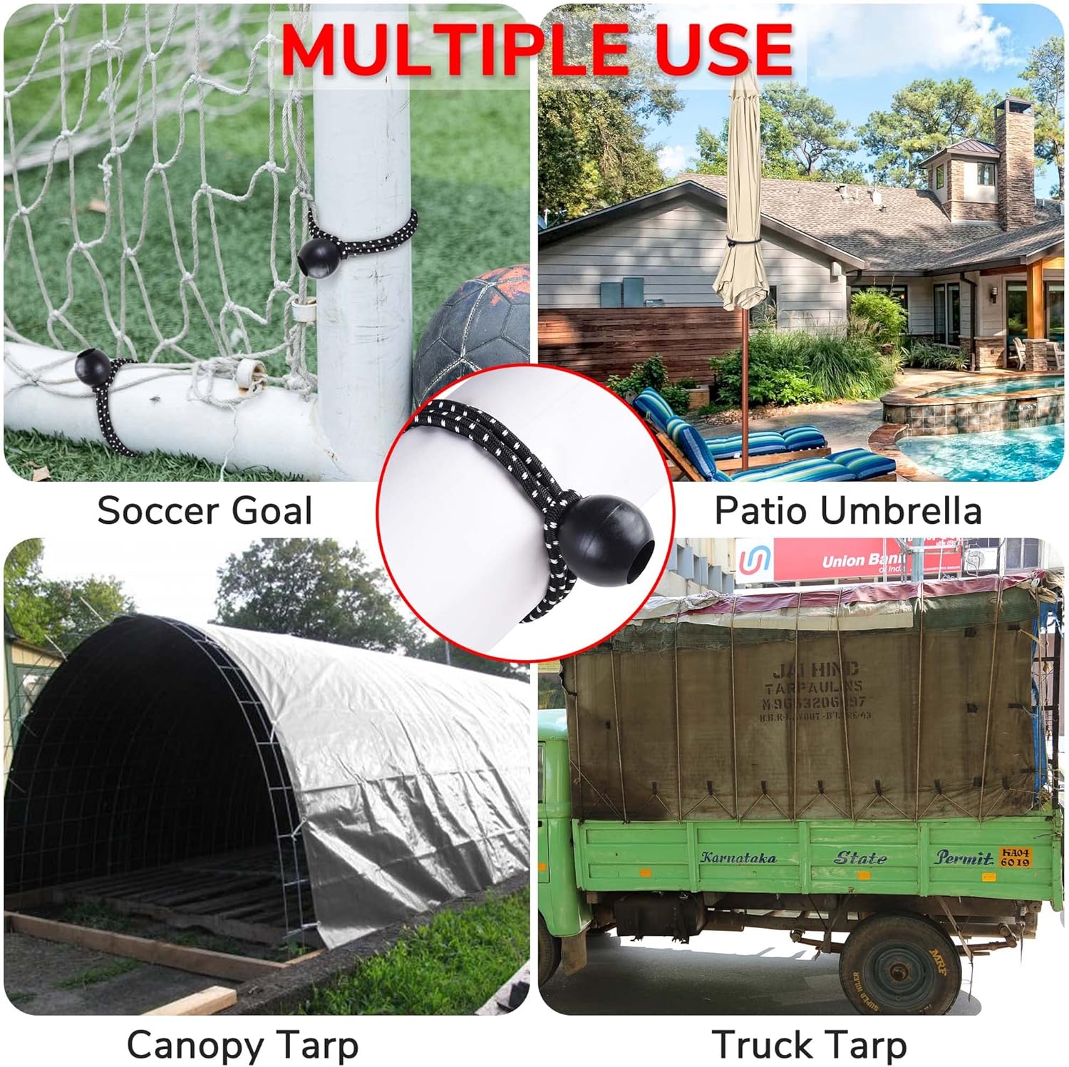 Yescom 25 piezas de 6 pulgadas de bola elástica negra Bungee Loop Cord Tie Down Strap Wire Fix Canopy Tienda de campaña