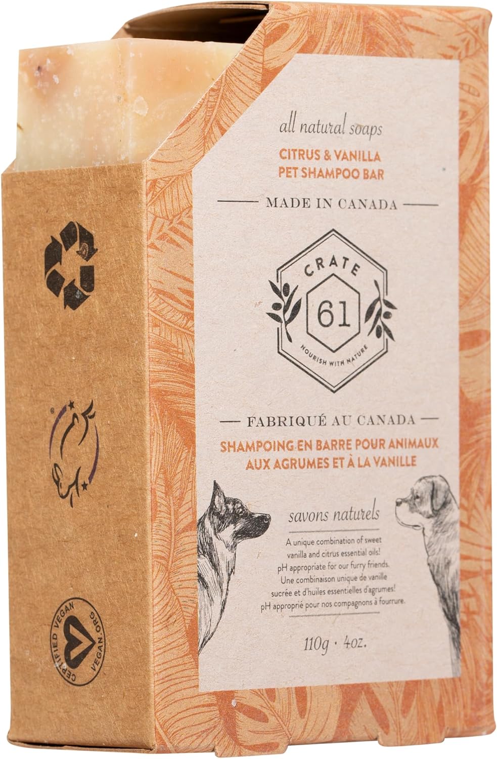 Caja 61 sin perfume, paquete de 4, barra de champú para perros de proceso frío totalmente natural. pH equilibrado, 100% a base de plantas. Sin