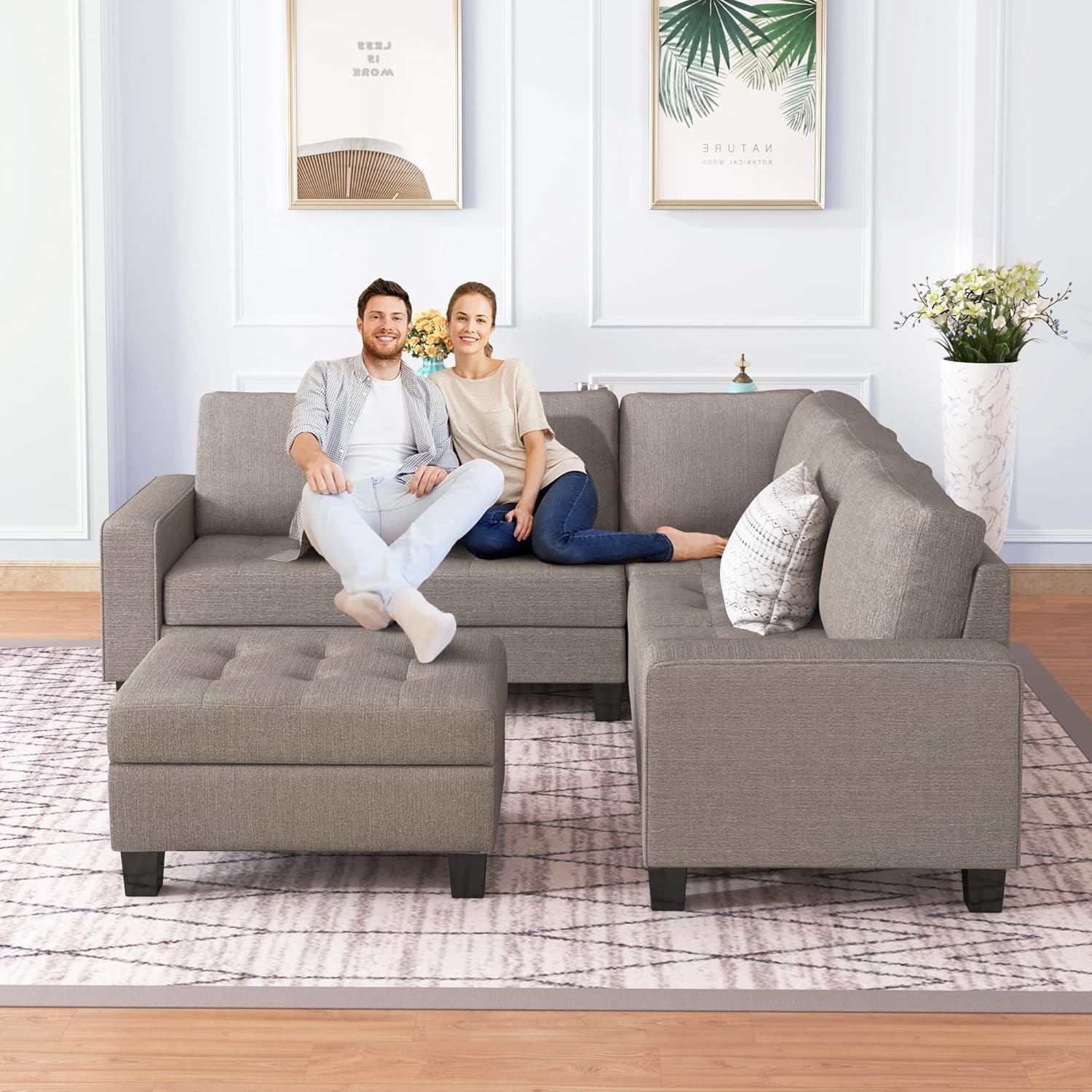 Esquina seccional, ahorro en forma de L con almacenamiento, sofá convertible con otomana y portavasos diseño para apartamento de dormitorio de