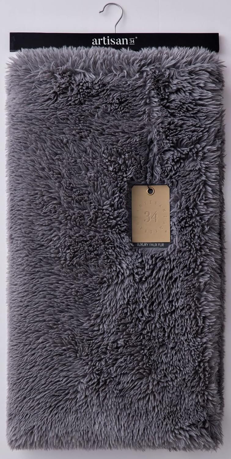 Artisan 34 Manta de piel sintética de lujo extra cálida y acogedora de 50 x 60 pulgadas, manta reversible de piel gris supersuave y mullida para