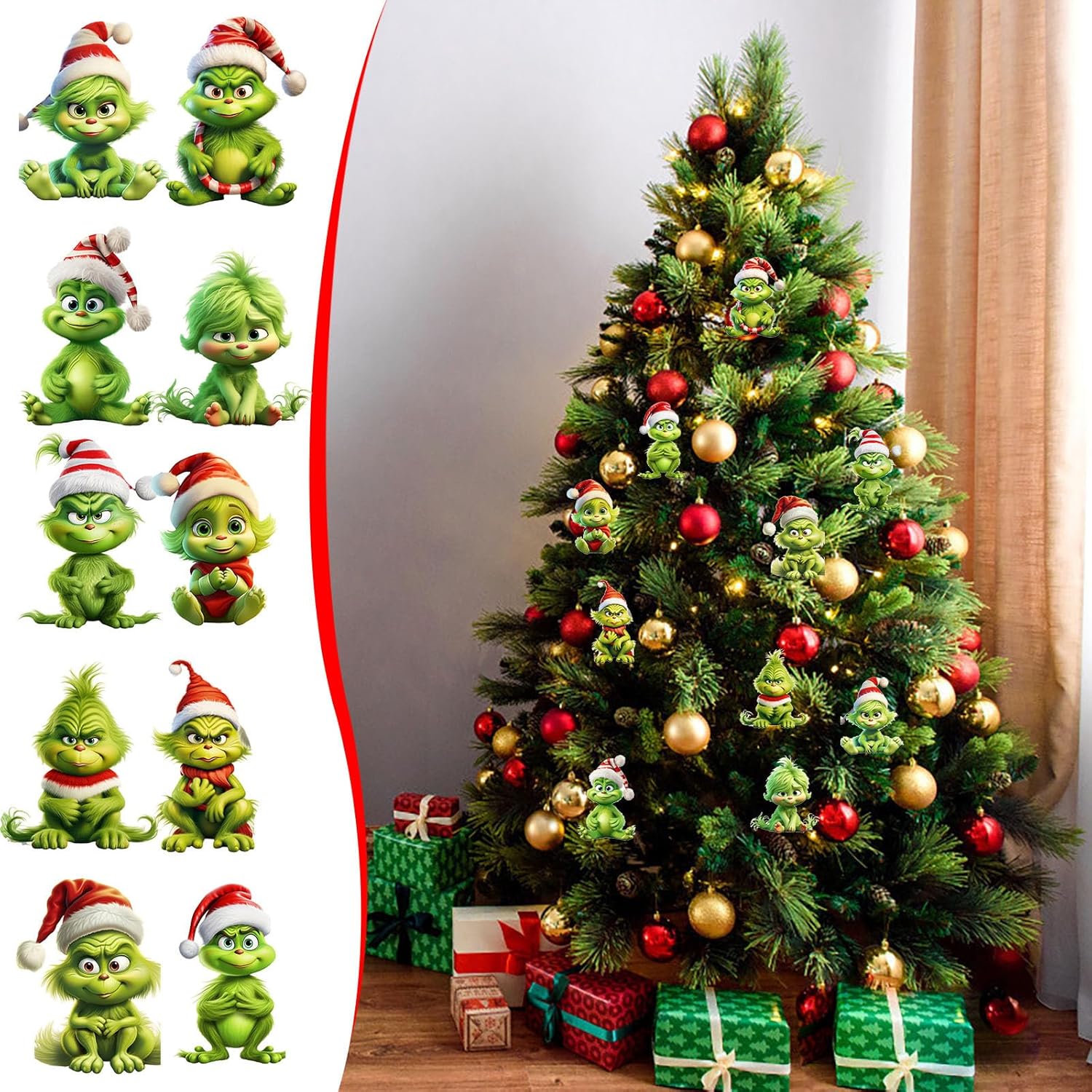 Adornos colgantes de madera de monstruo verde de Navidad, adorno colgante de acrílico verde navideño para decoración de árbol de Navidad, decoración