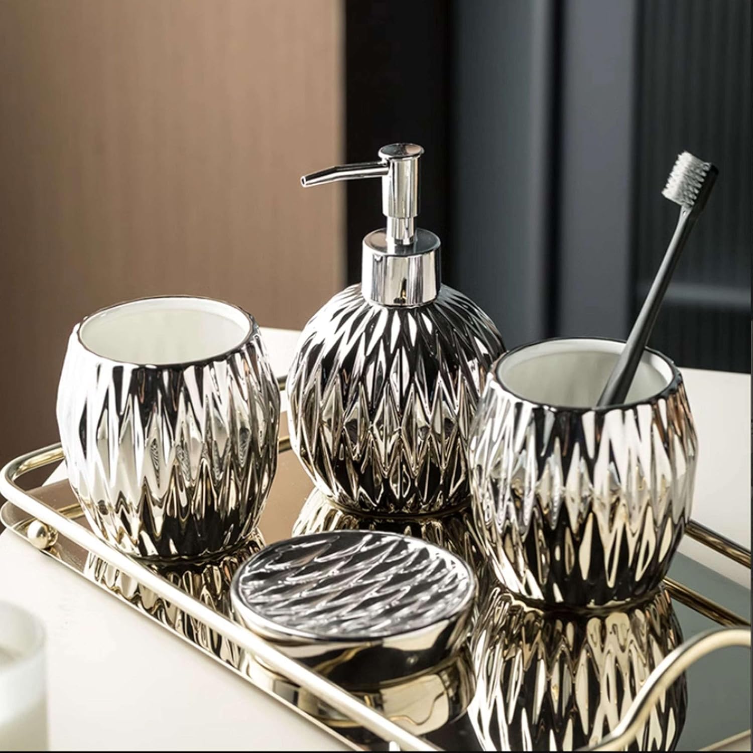 Dispensador de jabón de vidrio con bomba amplia, juego de accesorios de baño de cerámica, juego completo de baño, decoración moderna de baño,