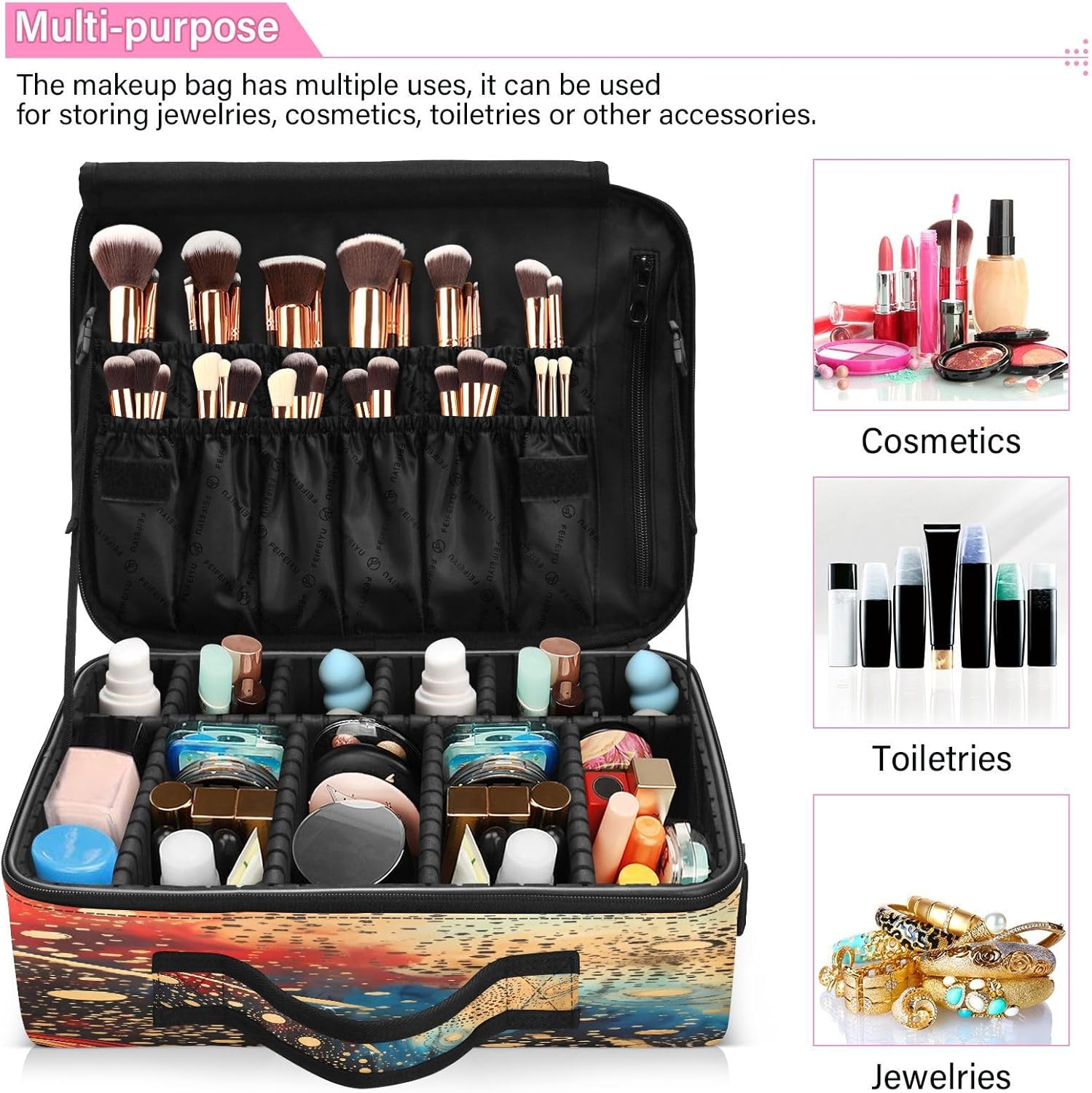 Círculo de arte colorido profesional cosmético portátil bolsa de almacenamiento organizador de maquillaje de gran capacidad organizador de