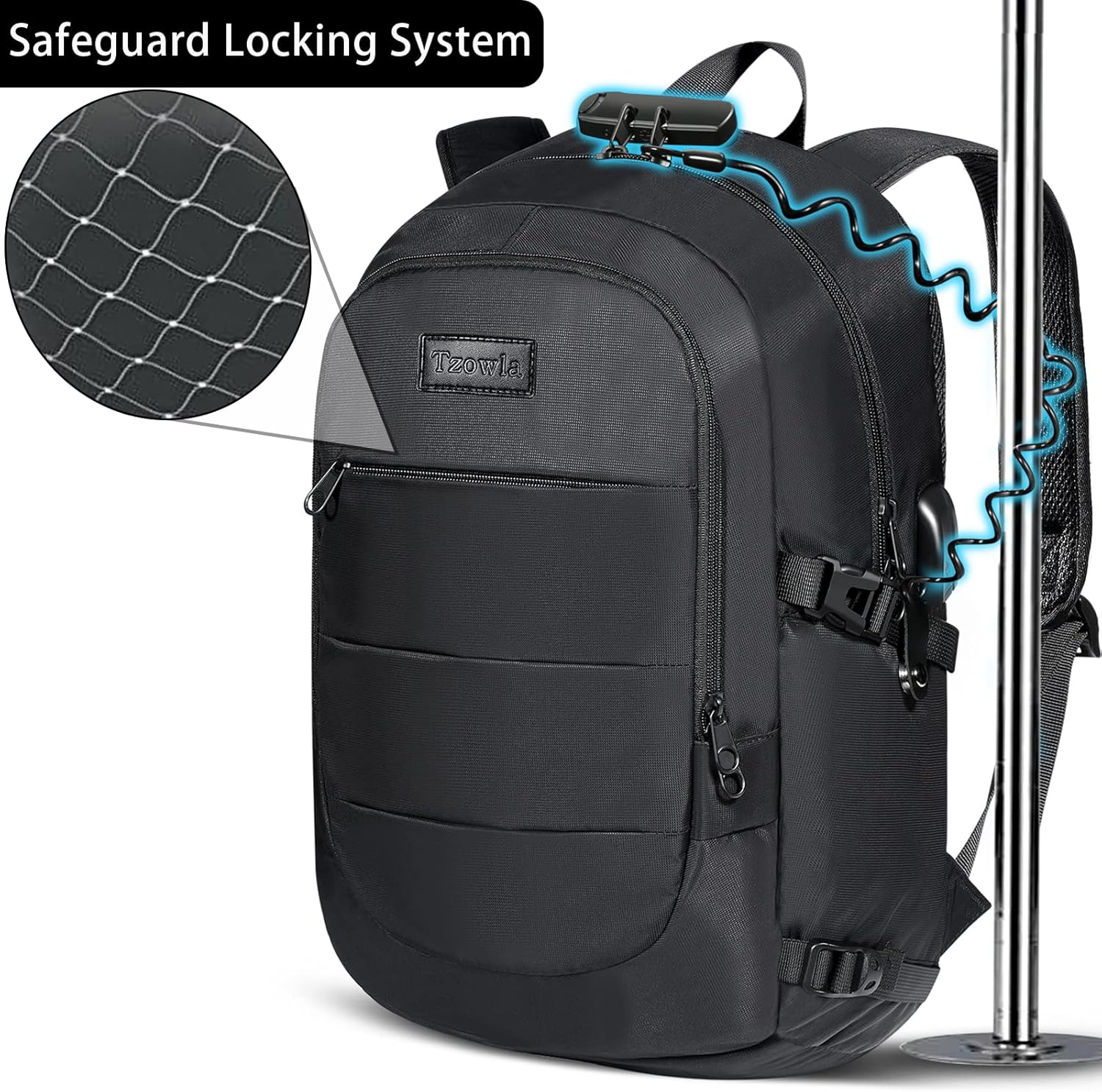 Tzowla Mochila antirrobo de 35 litros con puerto de carga USB para portátil