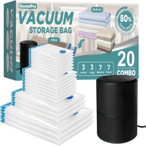Bolsas de almacenamiento al vacío con bomba eléctrica, paquete de 20 (3 jumbo3 grande7 mediano7 pequeño), bolsas ahorradoras de espacio con bomba, Bolsas de almacenamiento al vacío con bomba eléctrica, paquete de 20 (3 jumbo3 grande7 mediano7 pequeño), bolsas ahorradoras de espacio con bomba,