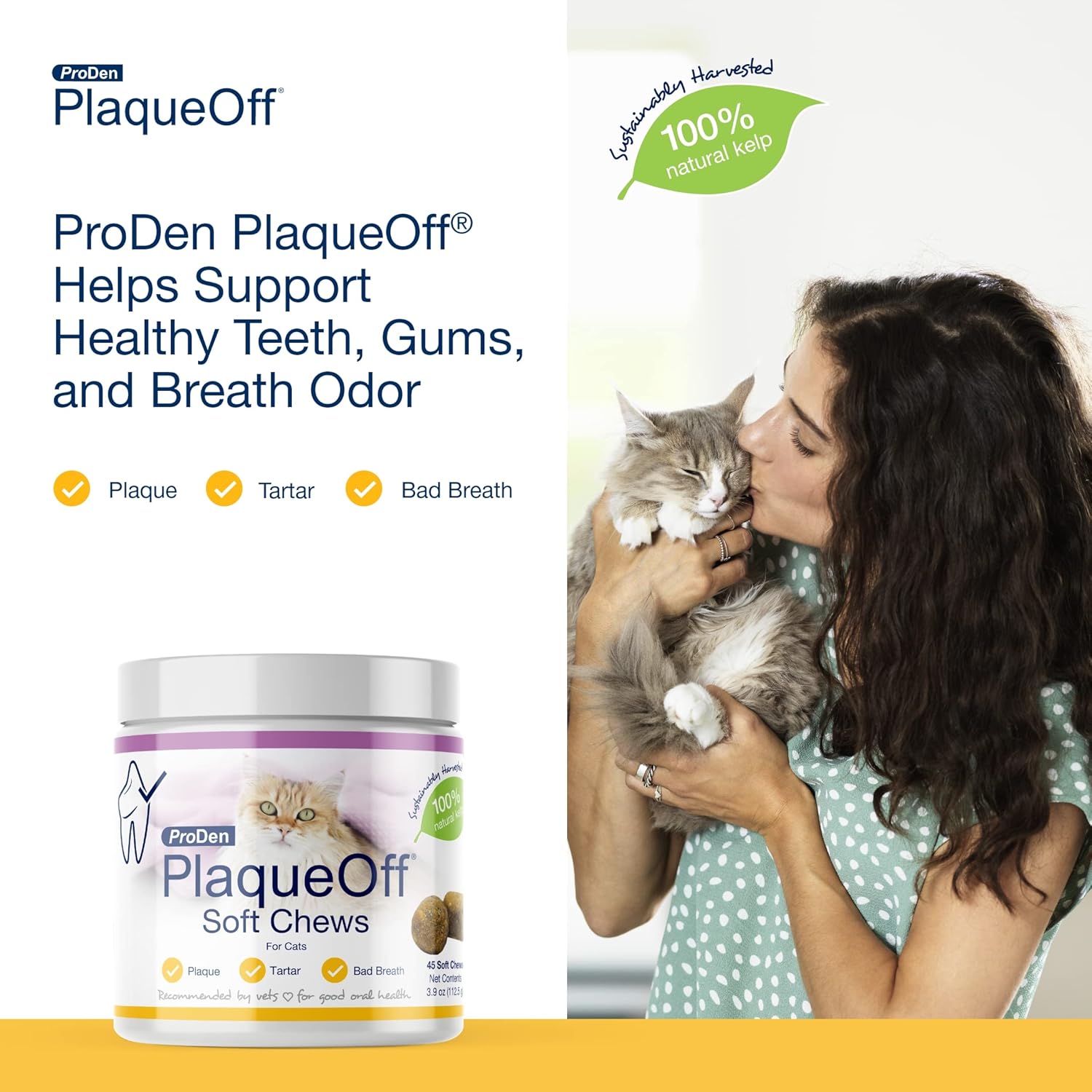 ProDen PlaqueOff Masticables suaves con algas naturales  para gatos de todas las razas  Apoya dientes normales, saludables y olor a aliento en gatos
