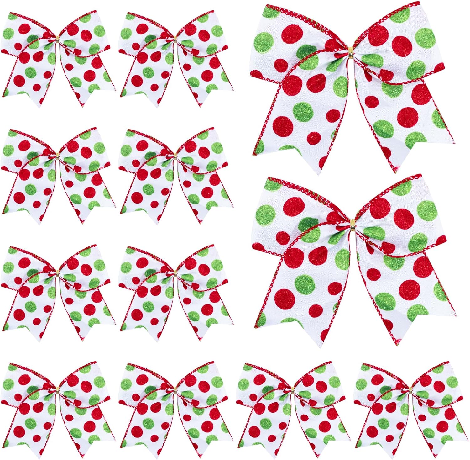 12 lazos de Navidad para decoración de 6.3 pulgadas, lazos grandes de corona de Navidad, lazos de árbol de Navidad rojo y verde, lazos de punto con