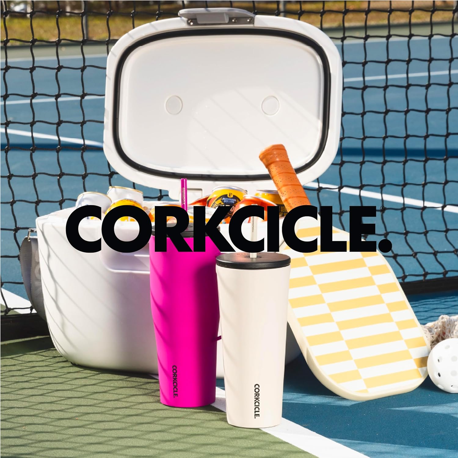 Corkcicle Vaso aislado con tapa y pajilla, lila empapada por el sol, de 24 onzas, botella de agua reutilizable mantiene las bebidas frías durante 12
