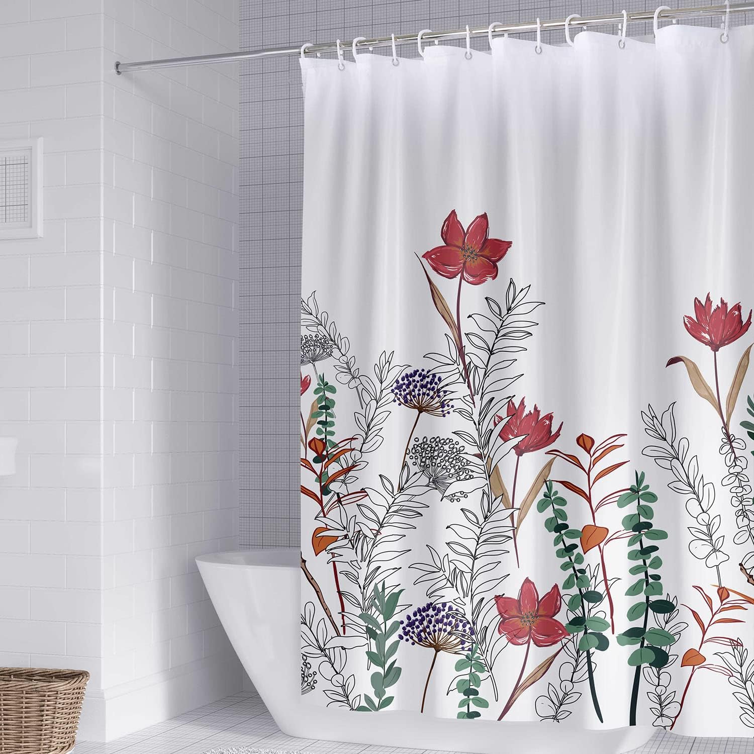 ROCK CLOUD Juego de cortinas de baño de tela con 12 ganchos, diseño de hojas botánicas decorativas, lavable a máquina, 72 x 72 pulgadas