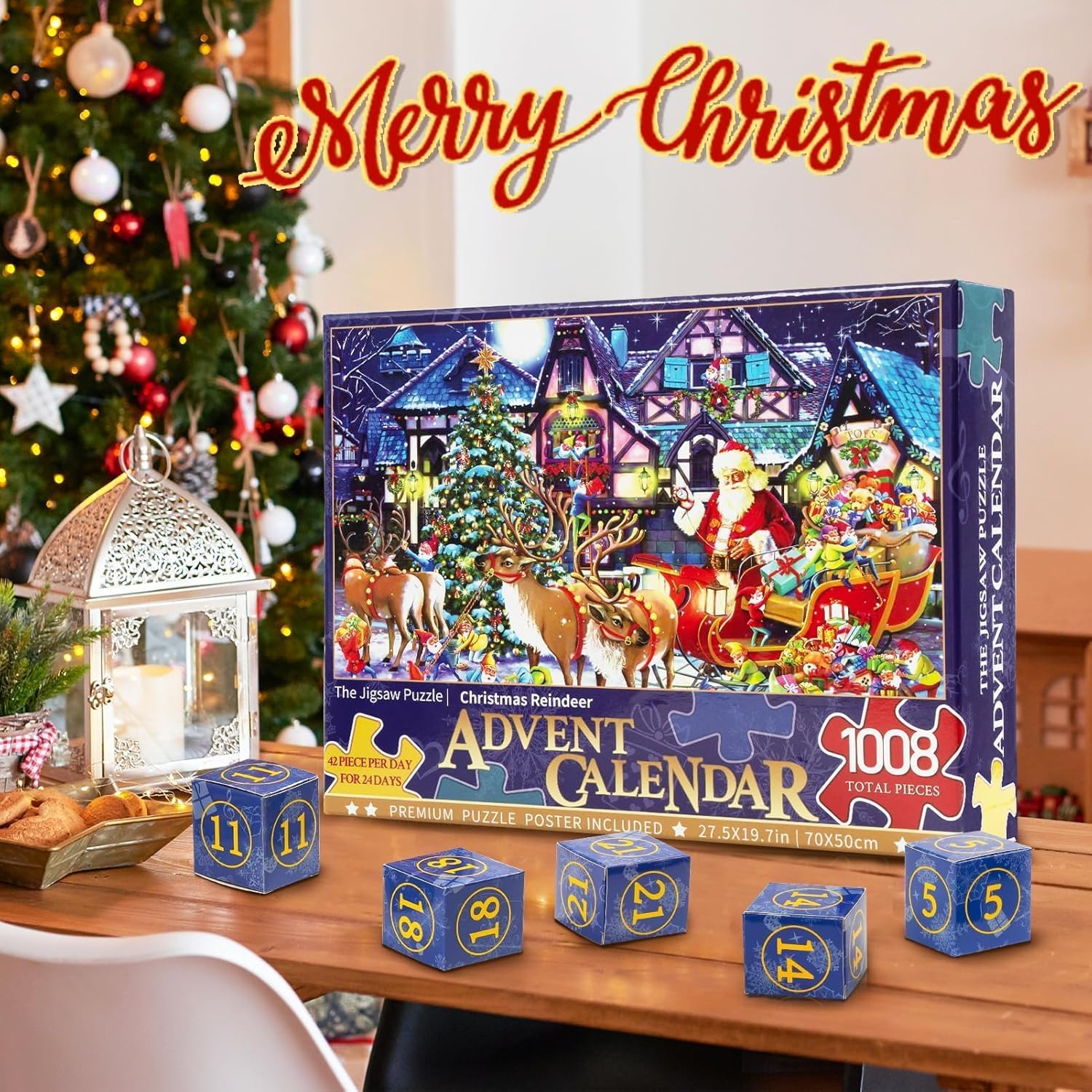 Calendario de Adviento de Navidad 2023, 24 días de cuenta regresiva, calendario de rompecabezas  1008 piezas de rompecabezas de Navidad, juego