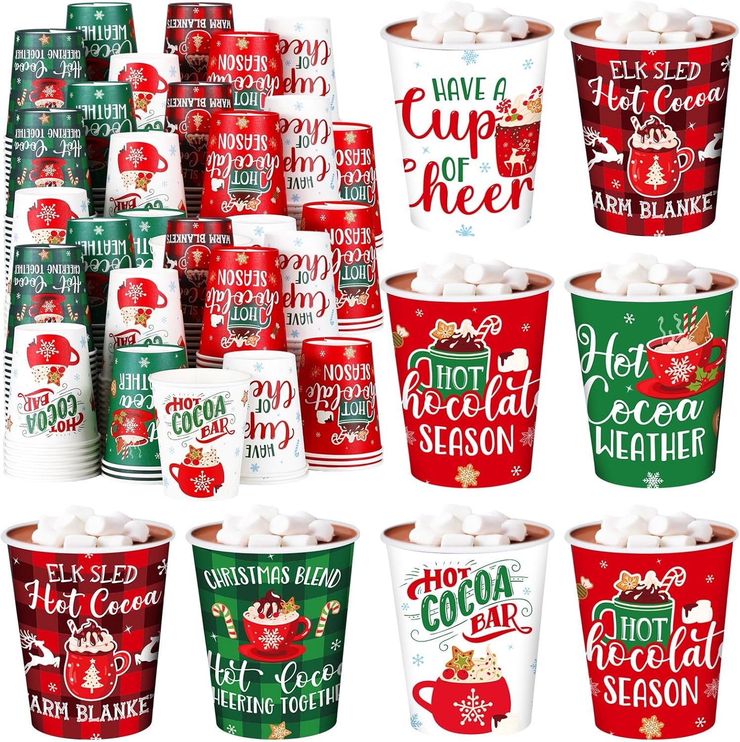 Layhit Vasos de papel de cacao caliente de Navidad, 8 onzas, desechables para bebidas fríascalientes, tazas de chocolate caliente, tazas de café