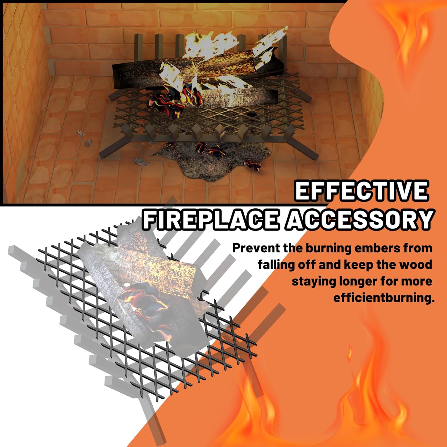 GCGOODS Retenedor de brasas de rejilla de chimenea, brasas de acero para rejillas de chimenea, accesorio de combustión de chimenea, apto para la