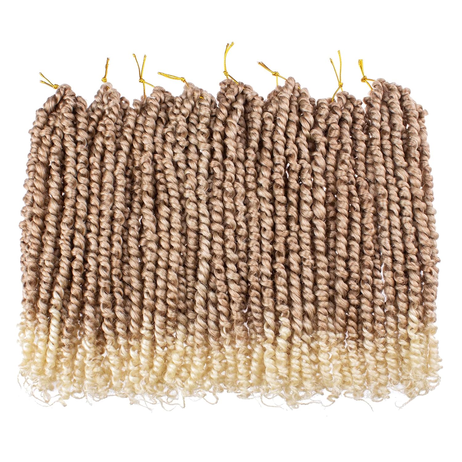 Leeven Cabello rubio degradado de 14 pulgadas, pretrenzado y trenzado de pasión, 8 paquetes de extensiones de cabello sintético bohemio para mujeres