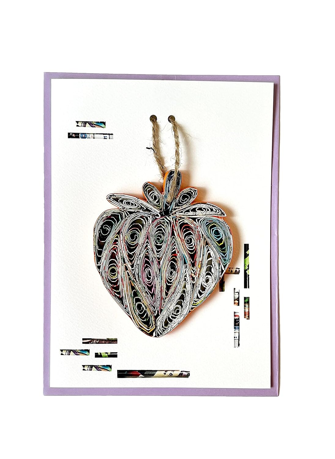 Strawberry Quilling Ornament Card, Recycled Christmas Blank Card