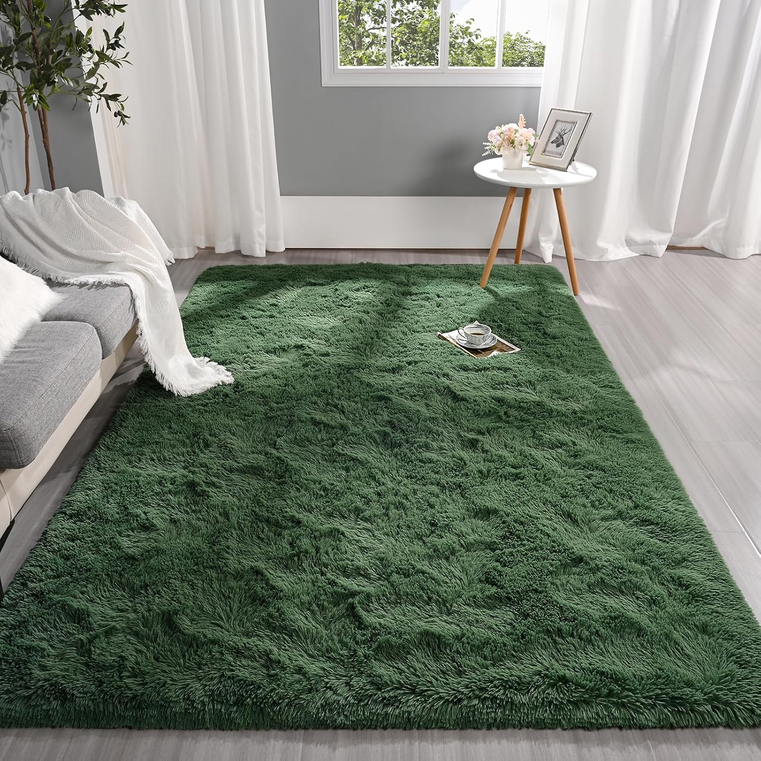 Alfombra rectangular de 4 x 6 pies, de color verde oscuro, esponjosa y mullida para dormitorio, sala de estar, para niñas y niños, alfombra