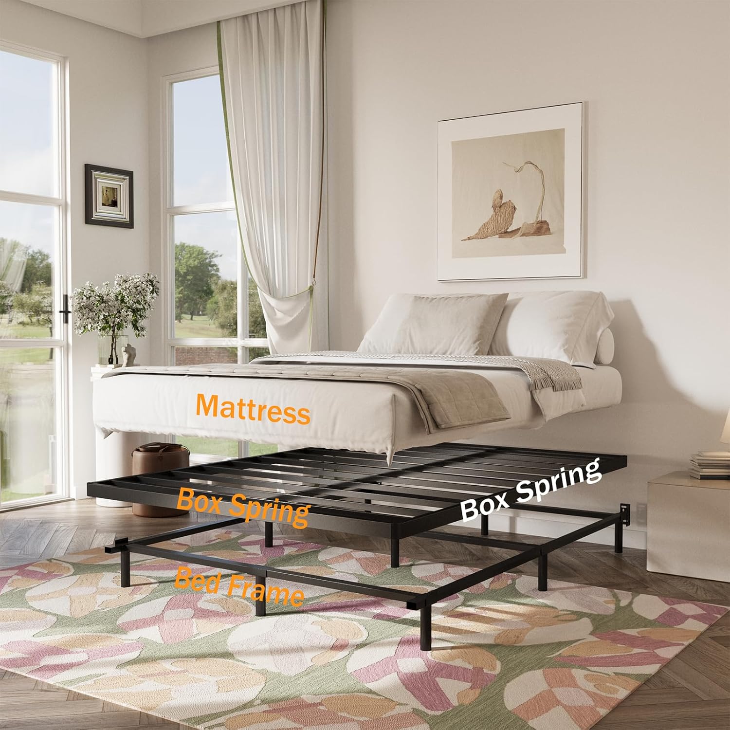 Somier King de 2 pulgadas de alto y listones de repuesto para cama, soporte de colchón resistente, marco de cama de perfil bajo, estructura de acero