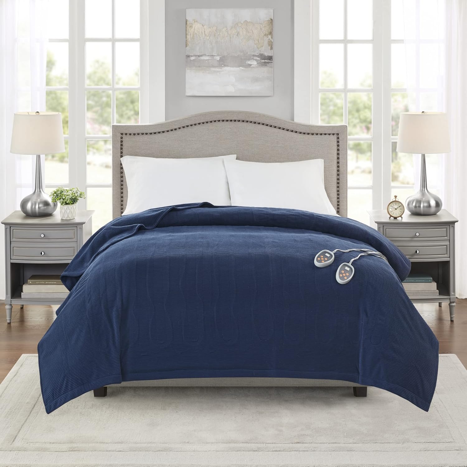 Beautyrest Manta eléctrica de microforro polar ultrasuave con textura acanalada, acogedora y cómoda para clima frío, calentamiento rápido, apagado