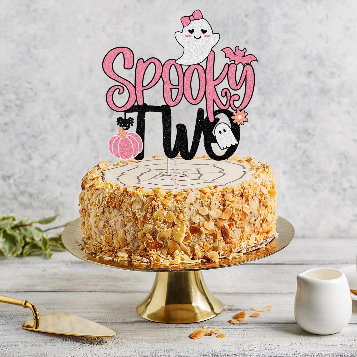 Spooky Two Halloween Happy 2nd Birthday Cake Topper  Boo I’m Two Spooky Ghost Pink Glitter Cake Topper  Feliz segundo cumpleaños fiesta para niña