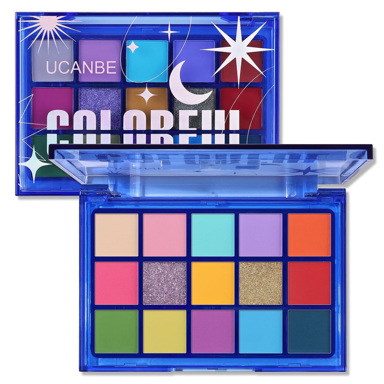 UCANBE Paleta de sombras de ojos coloridas, 15 colores vibrantes brillantes brillantes mate metálico neón paleta de maquillaje de ojos, arco iris,