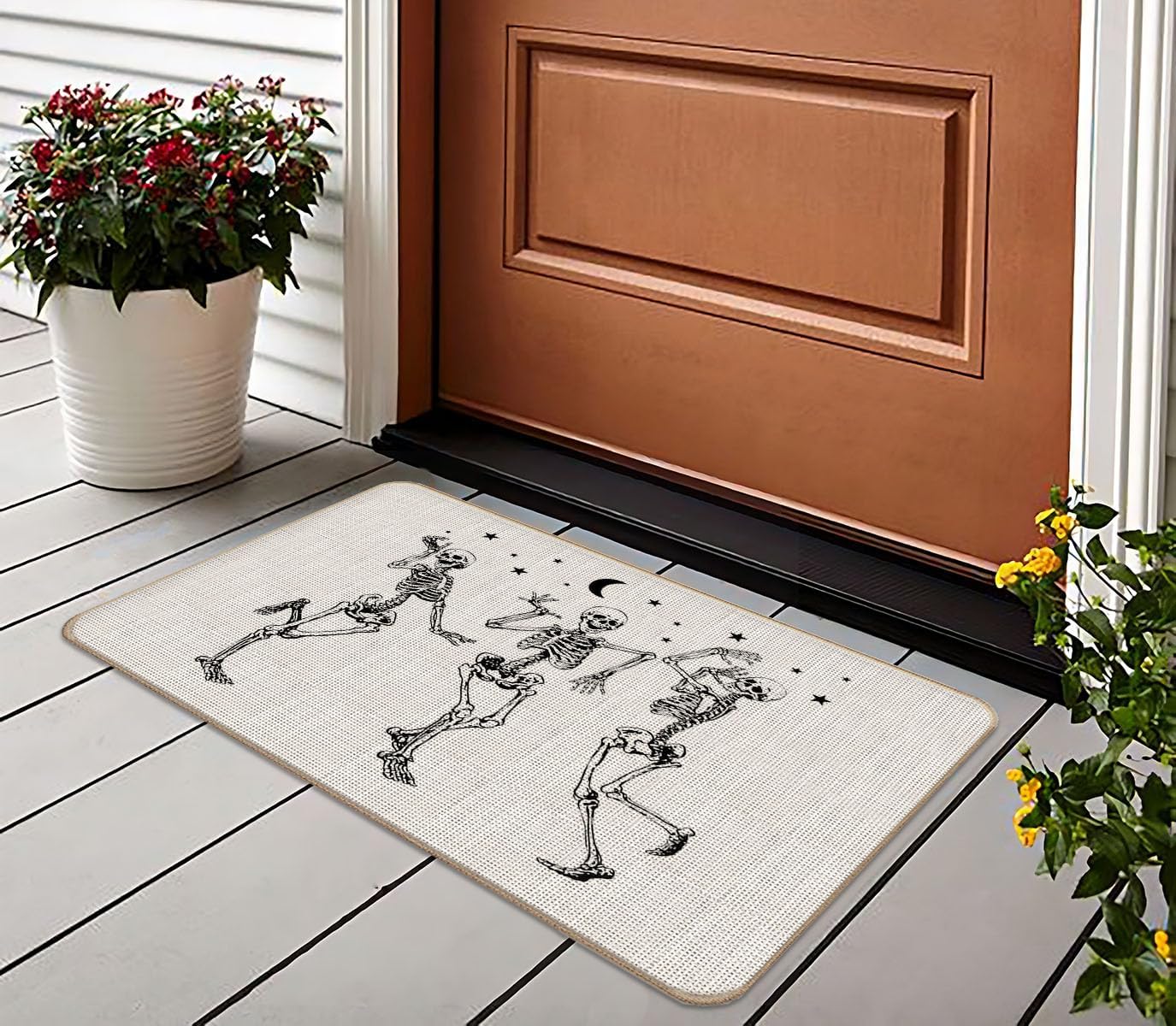 Lacosu Tapete para puerta de Halloween, esqueleto bailarín, calavera y calavera para puerta delantera, entrada interior y exterior, decoración del