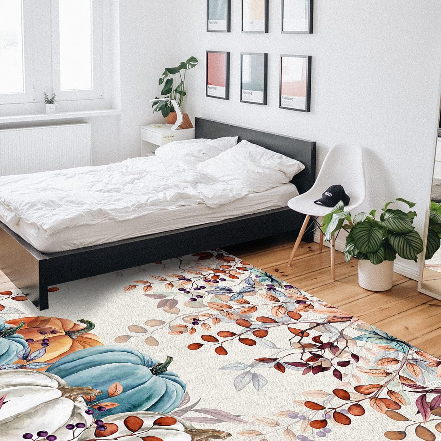 OComster Alfombras de área grande con forma rectangular de Acción de Gracias, 2 x 3 pies, color verde azulado, naranja, calabaza, marrón otoño,