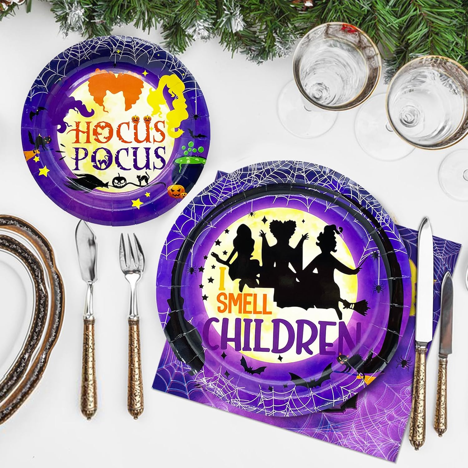 Suministros para fiestas de Hocus Pocus, decoraciones de fiesta de Hocus Pocus, la vajilla de Hocus Pocus, incluye platos y servilletas de Hocus