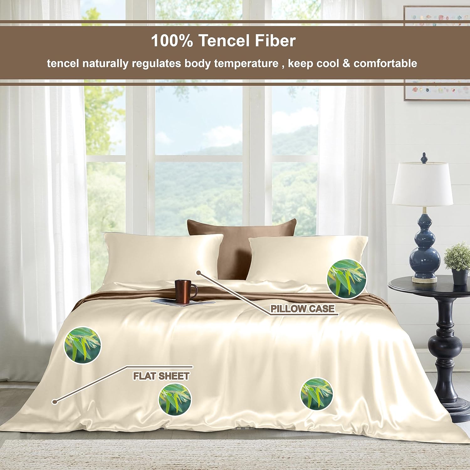 Tencel – Juego de sábanas de 3 piezas, 100% orgánico, natural, 300 hilos, refrescante, extrasuaves, suaves como la seda, sábanas de lujo de fácil