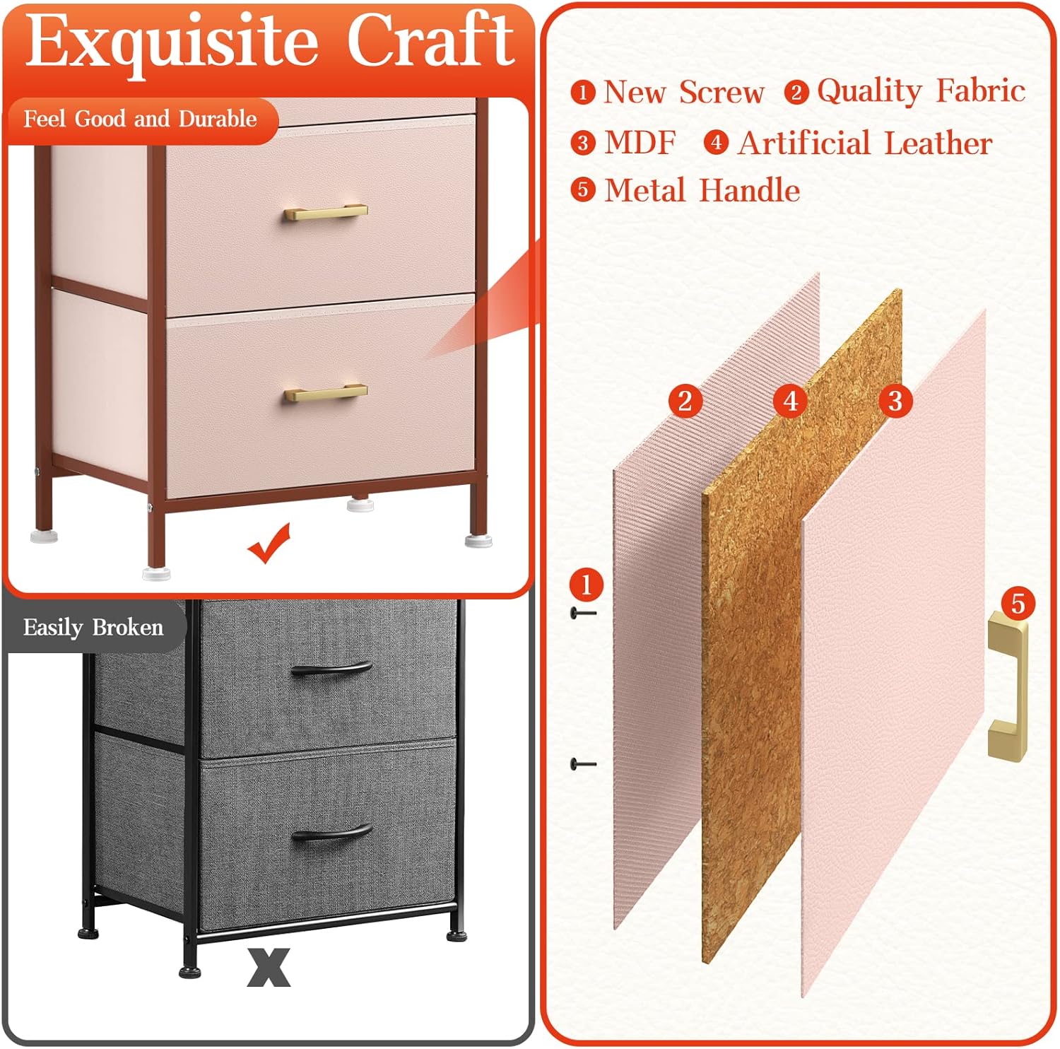 Cómoda para dormitorio, mesita de noche con 3 cajones, cómoda de tela para niños pequeños para organizador de armario, guardería, dormitorio, bonita