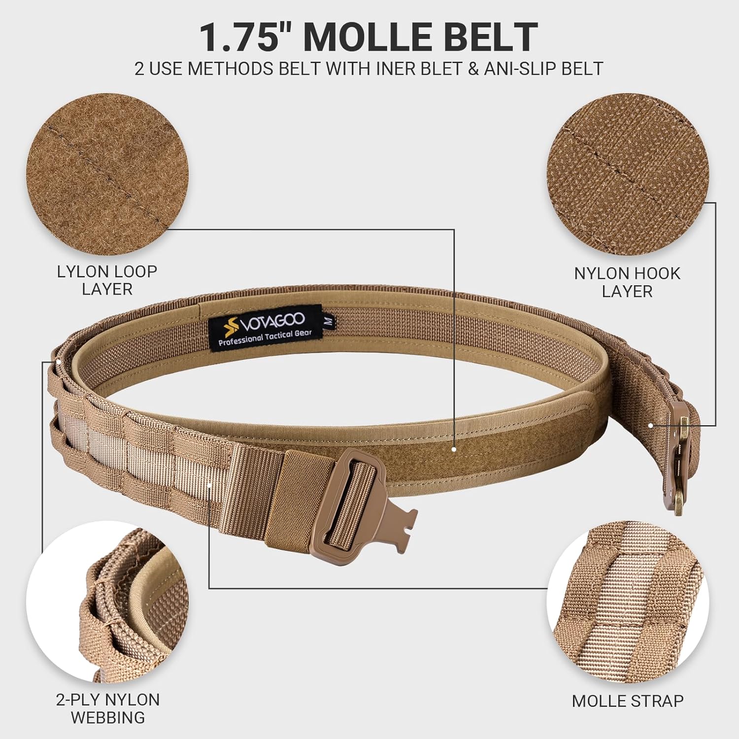 Cinturón táctico, cinturón de batalla MOLLE con hebilla de liberación rápida, cinturón de pistola resistente para aplicación de la ley para Airsoft