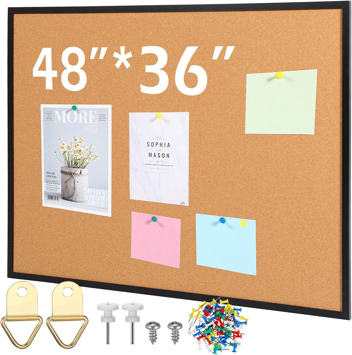 Teling Tablón de anuncios enmarcado de 48 x 36 pulgadas, tableros de corcho para montar en la pared, tablero de imágenes de corcho, tablón de pulgar