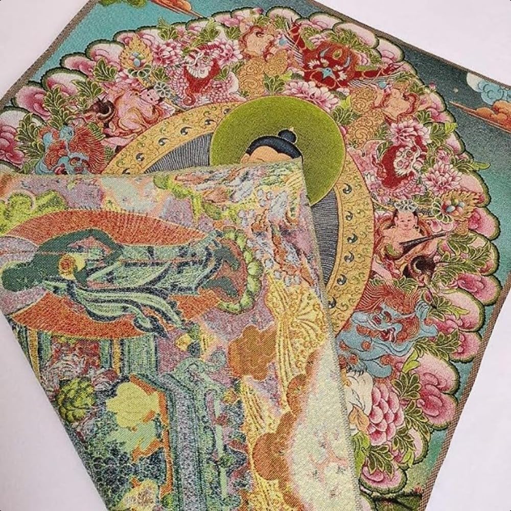 Bordado de seda tibetano Thangka budismo Sakyamuni Buddha Tangka Yoga Budista Tapiz colgante de pared Arte de pared Decoración del hogar Tapiz